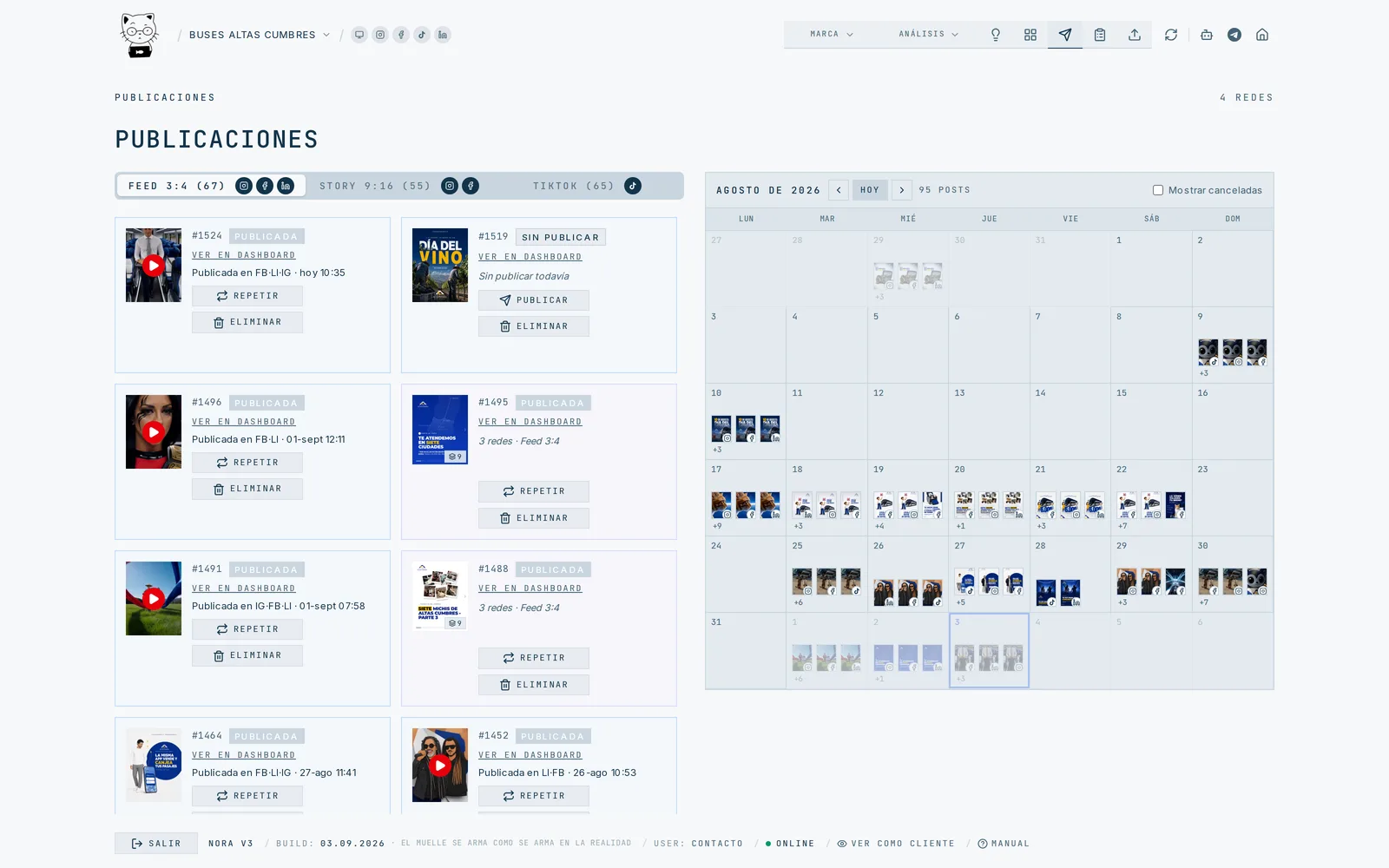 Calendario y cola de publicación en tus redes